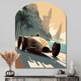 Retro Race Car In Monaco Street Race II - Asymmetric Metal Wall Art