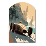 Retro Race Car In Monaco Street Race II - Asymmetric Metal Wall Art