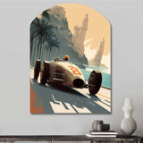 Retro Race Car In Monaco Street Race II - Asymmetric Metal Wall Art