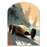 Retro Race Car In Monaco Street Race II - Asymmetric Metal Wall Art