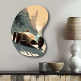 Retro Race Car In Monaco Street Race II - Asymmetric Metal Wall Art