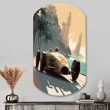 Retro Race Car In Monaco Street Race II - Asymmetric Metal Wall Art