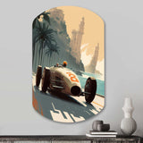 Retro Race Car In Monaco Street Race II - Asymmetric Metal Wall Art