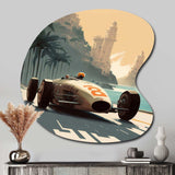 Retro Race Car In Monaco Street Race II - Asymmetric Metal Wall Art