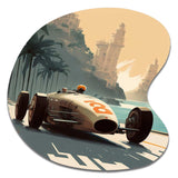 Retro Race Car In Monaco Street Race II - Asymmetric Metal Wall Art