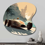 Retro Race Car In Monaco Street Race II - Asymmetric Metal Wall Art