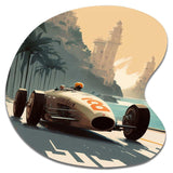 Retro Race Car In Monaco Street Race II - Asymmetric Metal Wall Art