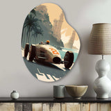 Retro Race Car In Monaco Street Race II - Asymmetric Metal Wall Art