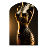 Stylish Golden Dress Mannequin I - Asymmetric Metal Wall Art