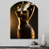 Stylish Golden Dress Mannequin I - Asymmetric Metal Wall Art