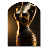 Stylish Golden Dress Mannequin I - Asymmetric Metal Wall Art