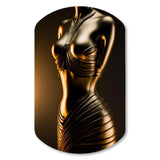 Stylish Golden Dress Mannequin I - Asymmetric Metal Wall Art