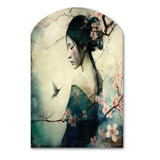 Vintage Japanese Woman With Cherry Blossoms - Asymmetric Metal Wall Art