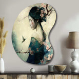 Vintage Japanese Woman With Cherry Blossoms - Asymmetric Metal Wall Art