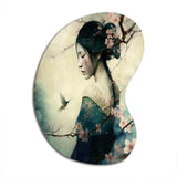 Vintage Japanese Woman With Cherry Blossoms - Asymmetric Metal Wall Art