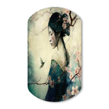 Vintage Japanese Woman With Cherry Blossoms - Asymmetric Metal Wall Art