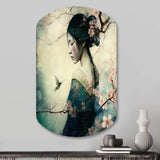 Vintage Japanese Woman With Cherry Blossoms - Asymmetric Metal Wall Art