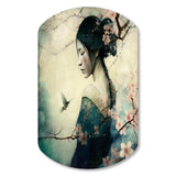 Vintage Japanese Woman With Cherry Blossoms - Asymmetric Metal Wall Art