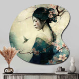 Vintage Japanese Woman With Cherry Blossoms - Asymmetric Metal Wall Art