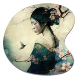 Vintage Japanese Woman With Cherry Blossoms - Asymmetric Metal Wall Art