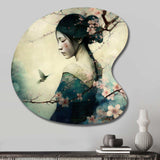 Vintage Japanese Woman With Cherry Blossoms - Asymmetric Metal Wall Art