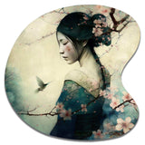 Vintage Japanese Woman With Cherry Blossoms - Asymmetric Metal Wall Art