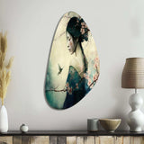 Vintage Japanese Woman With Cherry Blossoms - Asymmetric Metal Wall Art