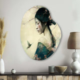 Vintage Japanese Woman With Cherry Blossoms - Asymmetric Metal Wall Art