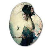 Vintage Japanese Woman With Cherry Blossoms - Asymmetric Metal Wall Art