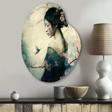 Vintage Japanese Woman With Cherry Blossoms - Asymmetric Metal Wall Art