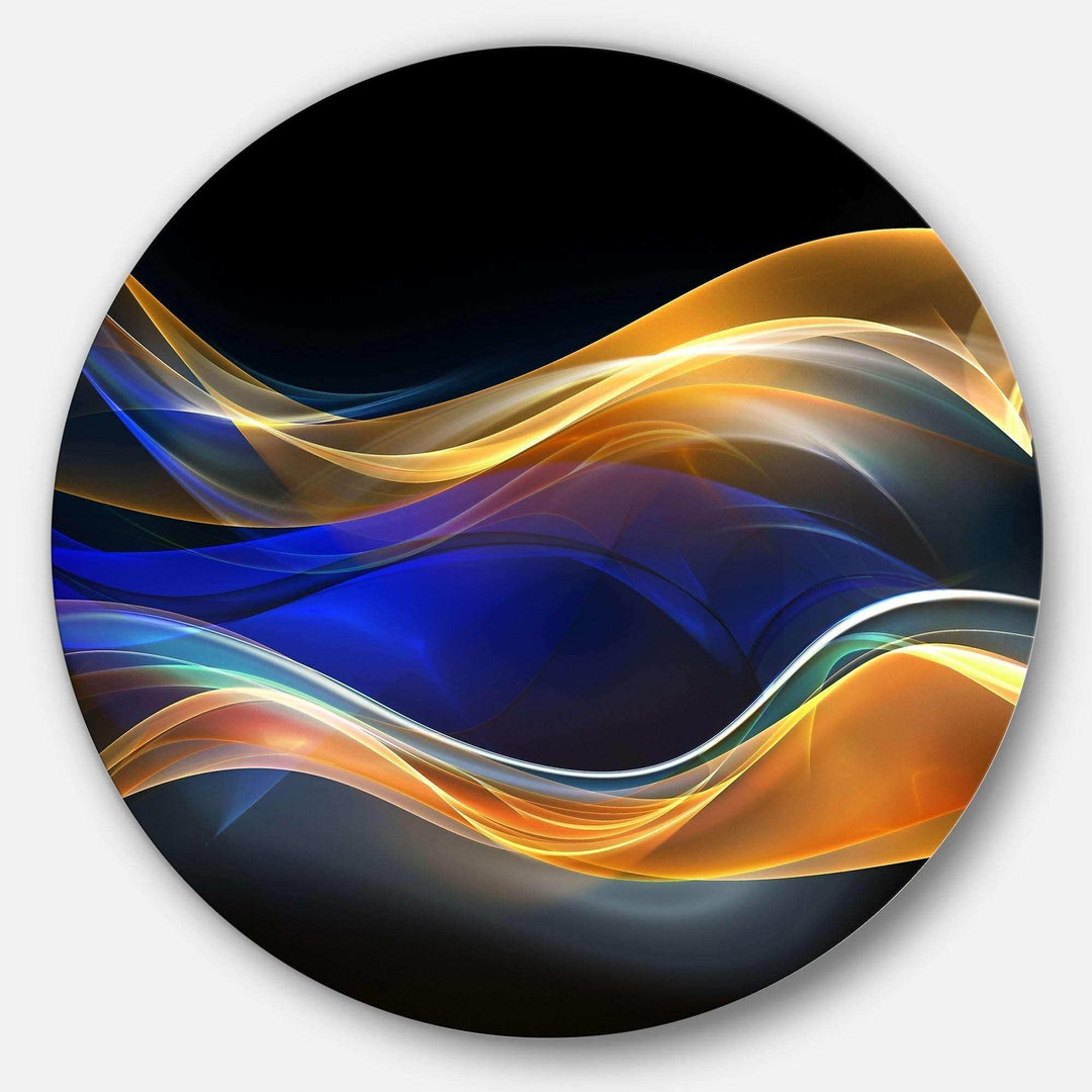3D Gold Blue Wave Design Abstract Circle Metal Wall Art