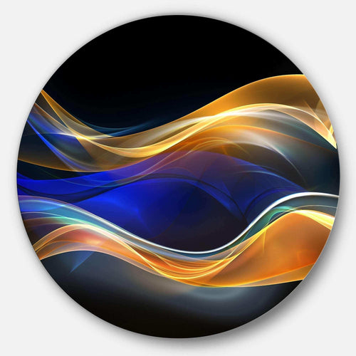 Gold Blue Wave Design - Abstract Circle Metal Wall Art