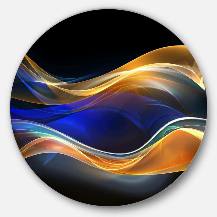 3D Gold Blue Wave Design Abstract Circle Metal Wall Art