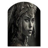 Black And White Bohemian Woman IV - Asymmetric Metal Wall Art