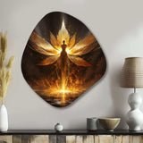 Glorious Ascending Golden Angel - Asymmetric Metal Wall Art