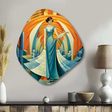 Art Deco Cosmopolitan Gracious Dancer In Blue - Asymmetric Metal Wall Art