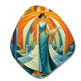 Art Deco Cosmopolitan Gracious Dancer In Blue - Asymmetric Metal Wall Art