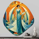 Art Deco Cosmopolitan Gracious Dancer In Blue - Asymmetric Metal Wall Art