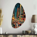 Art Deco Retro City Life I - Asymmetric Metal Wall Art