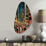 Art Deco Retro City Life I - Asymmetric Metal Wall Art