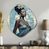 Elegant Blue Fashion African Goddess Grace I - Asymmetric Metal Wall Art