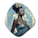 Elegant Blue Fashion African Goddess Grace I - Asymmetric Metal Wall Art