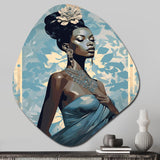 Elegant Blue Fashion African Goddess Grace I - Asymmetric Metal Wall Art