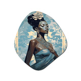 Elegant Blue Fashion African Goddess Grace I - Asymmetric Metal Wall Art