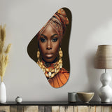 Beautiful African Lady Traditional Style Attire I - Asymmetric Metal Wall Art