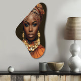 Beautiful African Lady Traditional Style Attire I - Asymmetric Metal Wall Art