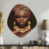 Beautiful African Lady Traditional Style Attire I - Asymmetric Metal Wall Art