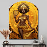 Orisha Oshun With Mirror African Goddess - Asymmetric Metal Wall Art