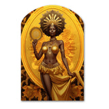 Orisha Oshun With Mirror African Goddess - Asymmetric Metal Wall Art