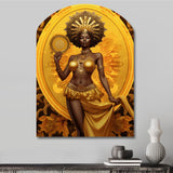 Orisha Oshun With Mirror African Goddess - Asymmetric Metal Wall Art